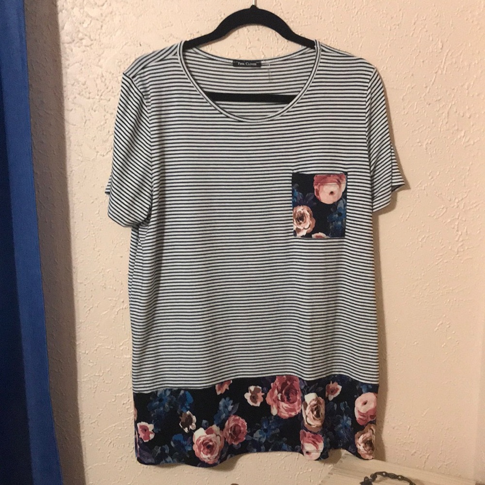 Pink Clover Floral Stripe Top